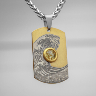 ZLATÁ TITÁNOVÁ DOG TAG WAVE CITRÓNOVÝ PRÍvesok + REŤAZ A KRABIČKA
